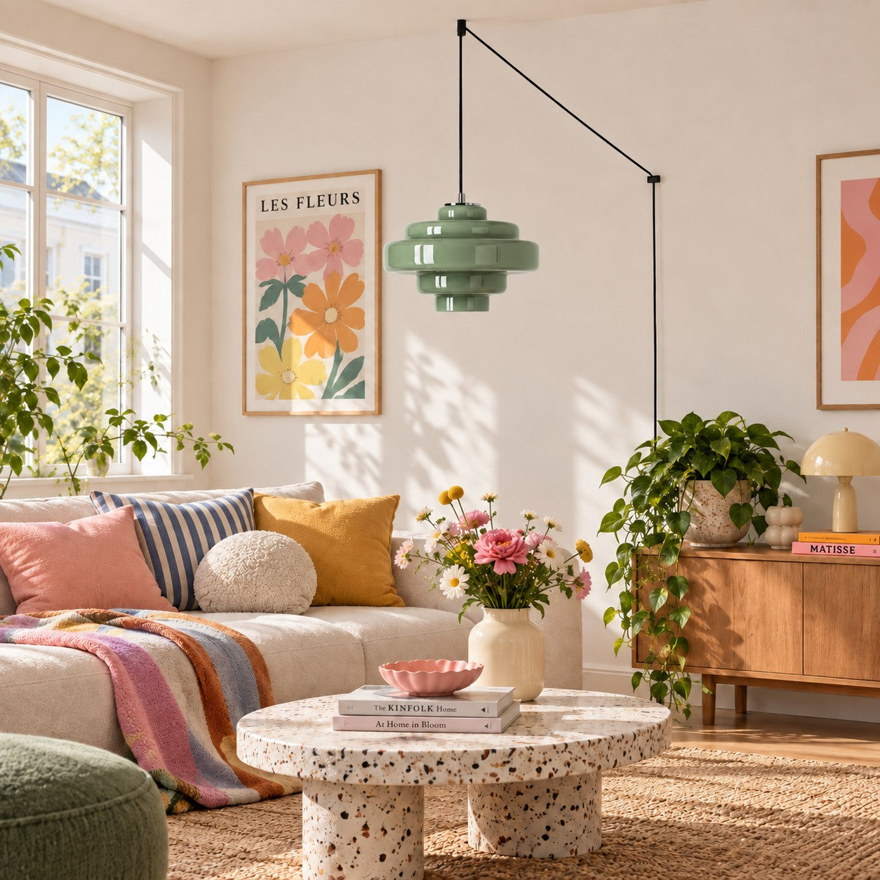 Koloro Millie Glas-Pendelleuchte mit Stecker - Retro-Pendelleuchte in bunten Farben für moderne Innenräume