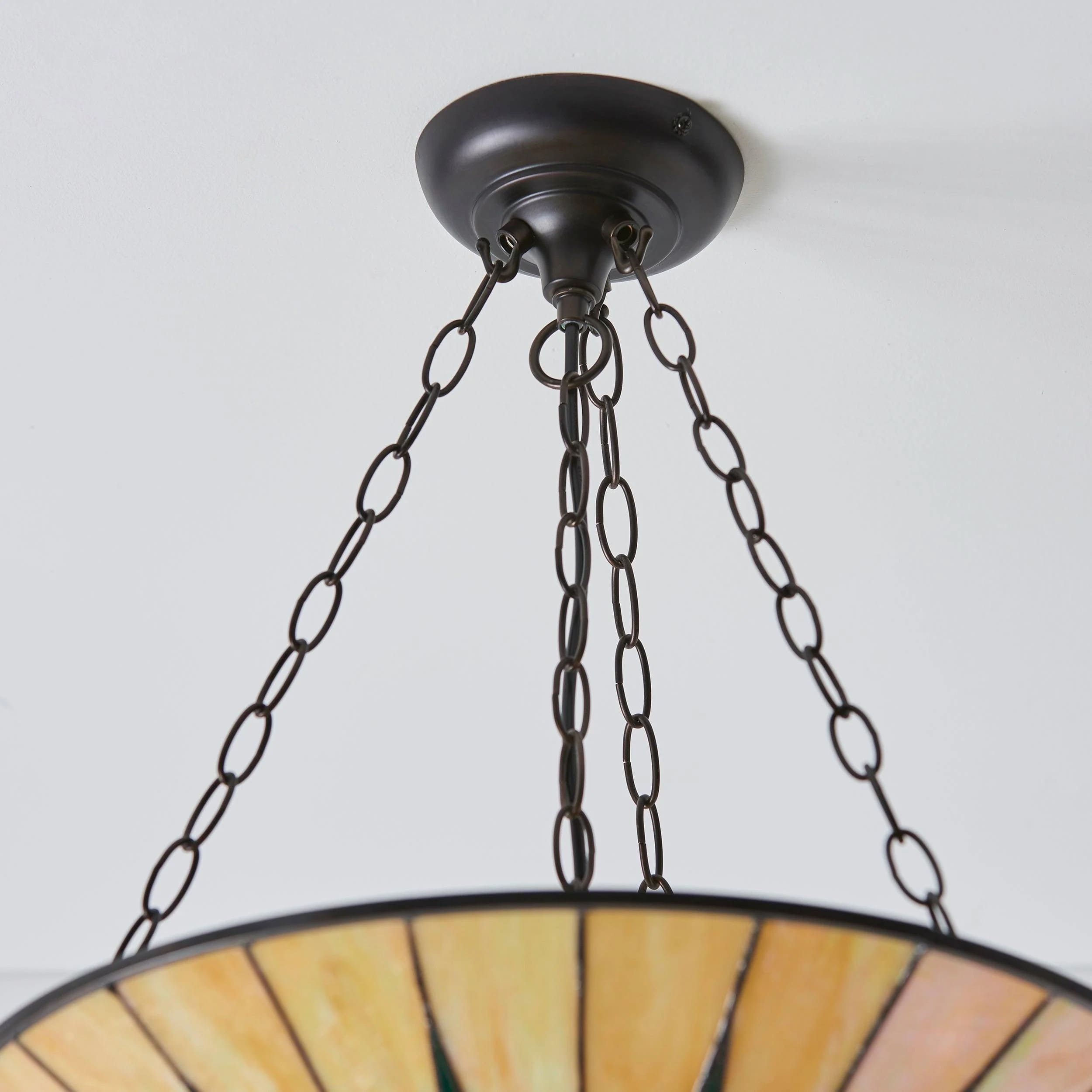 TF Dark Star Tiffany Ceiling Lamp – Stained Glass Star Design for Dining or Hall