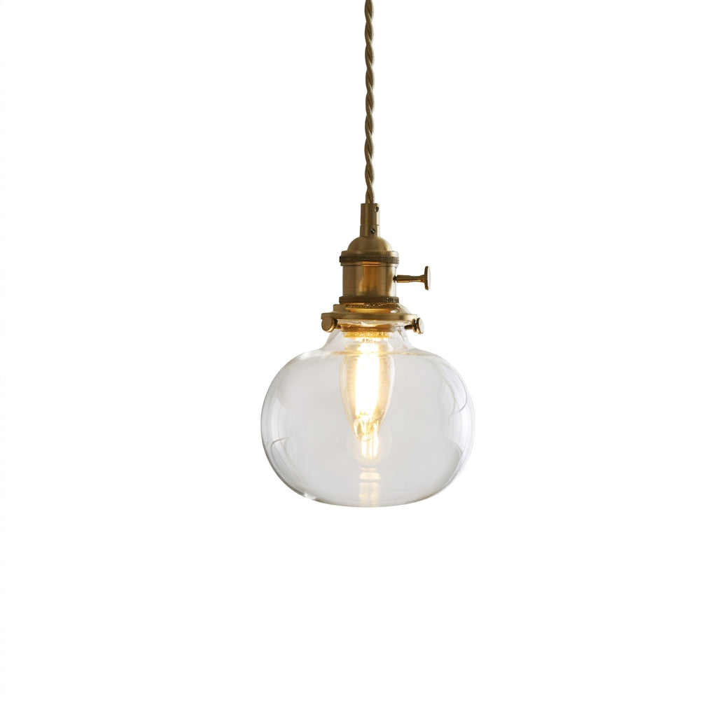 Pendelleuchte aus Messing und Klarglas mit Stecker