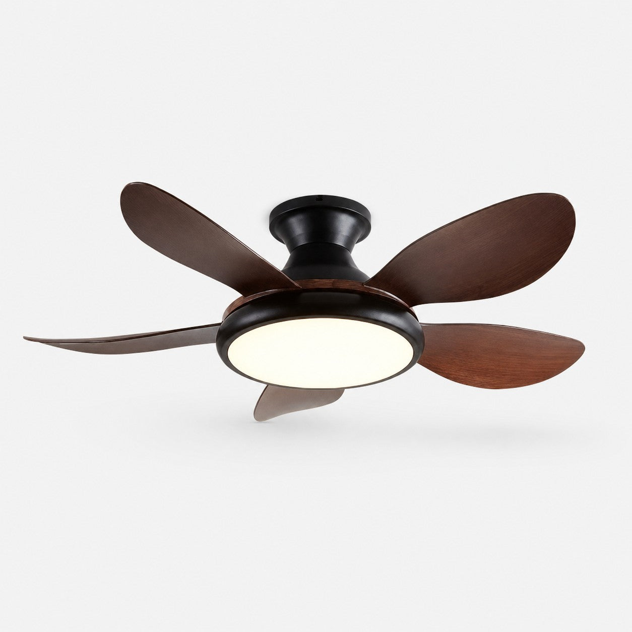 Vintage wood-grain five-blade flush mount ceiling fan