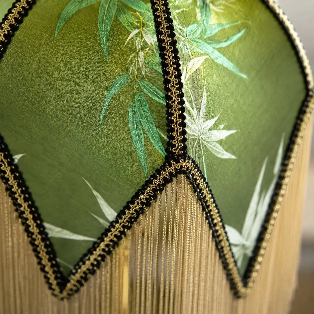 Green fabric lampshade detail