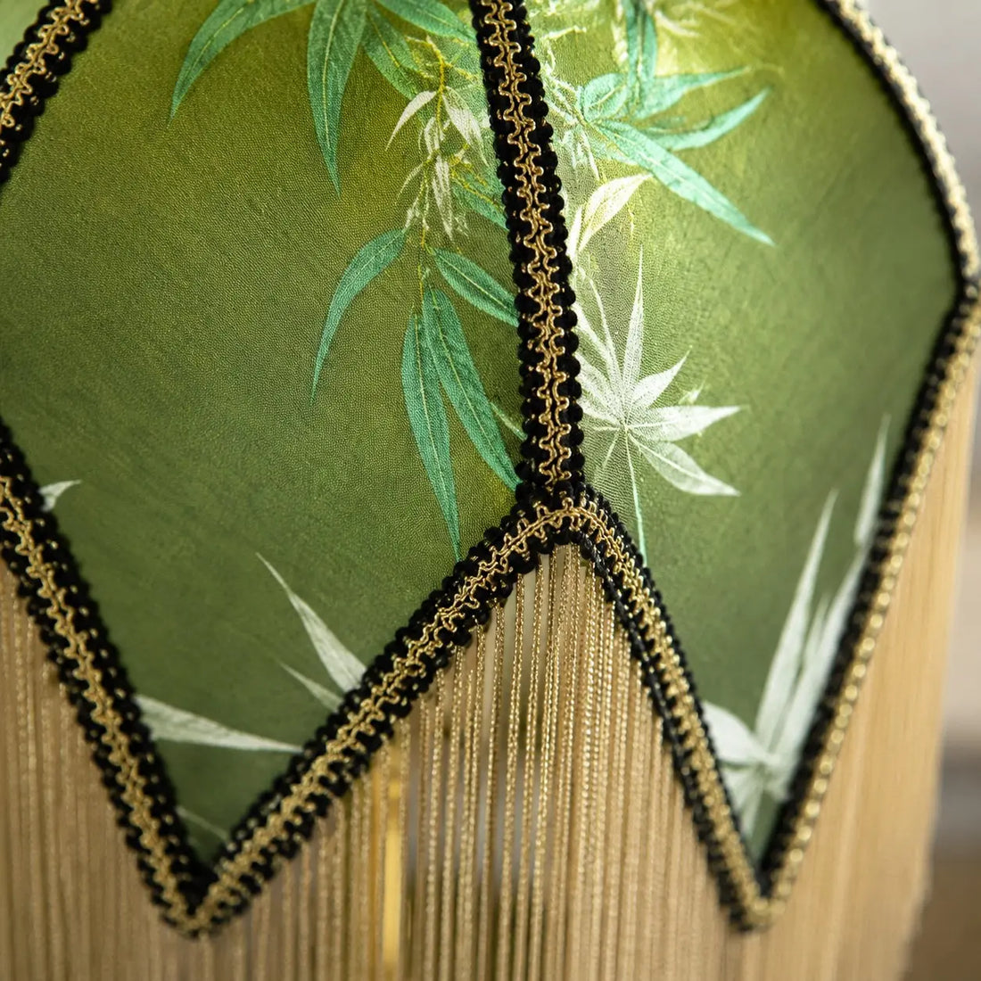 Green fabric lampshade detail