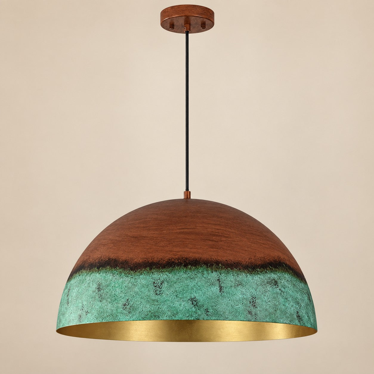 Textured Copper Patina Iron Dome Pendant Light