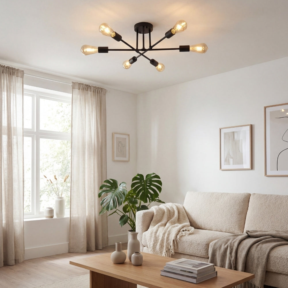 Nordivela Contemporary Semi‑Flush Ceiling Lamp - Sleek Metal Multi Arm Fixture for Home Interiors