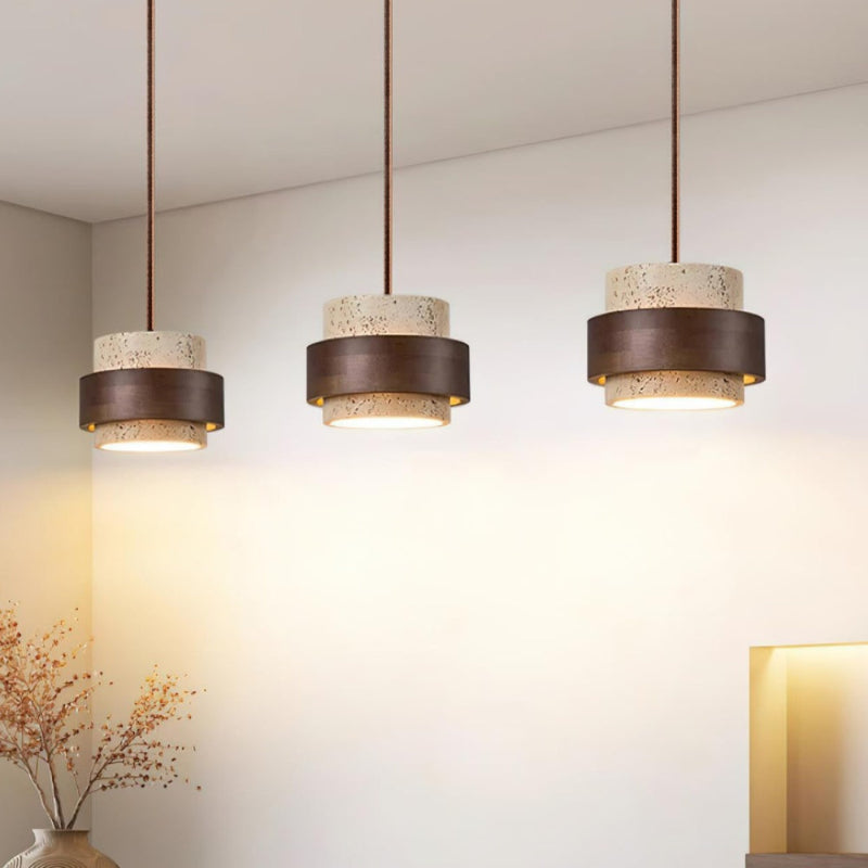 Moderne zylindrische Travertin-Steinsäule Pendelleuchte