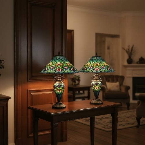 TF Oldbury Desk Lamp - Handcrafted Stained Glass Lamp for Bedroom Reading