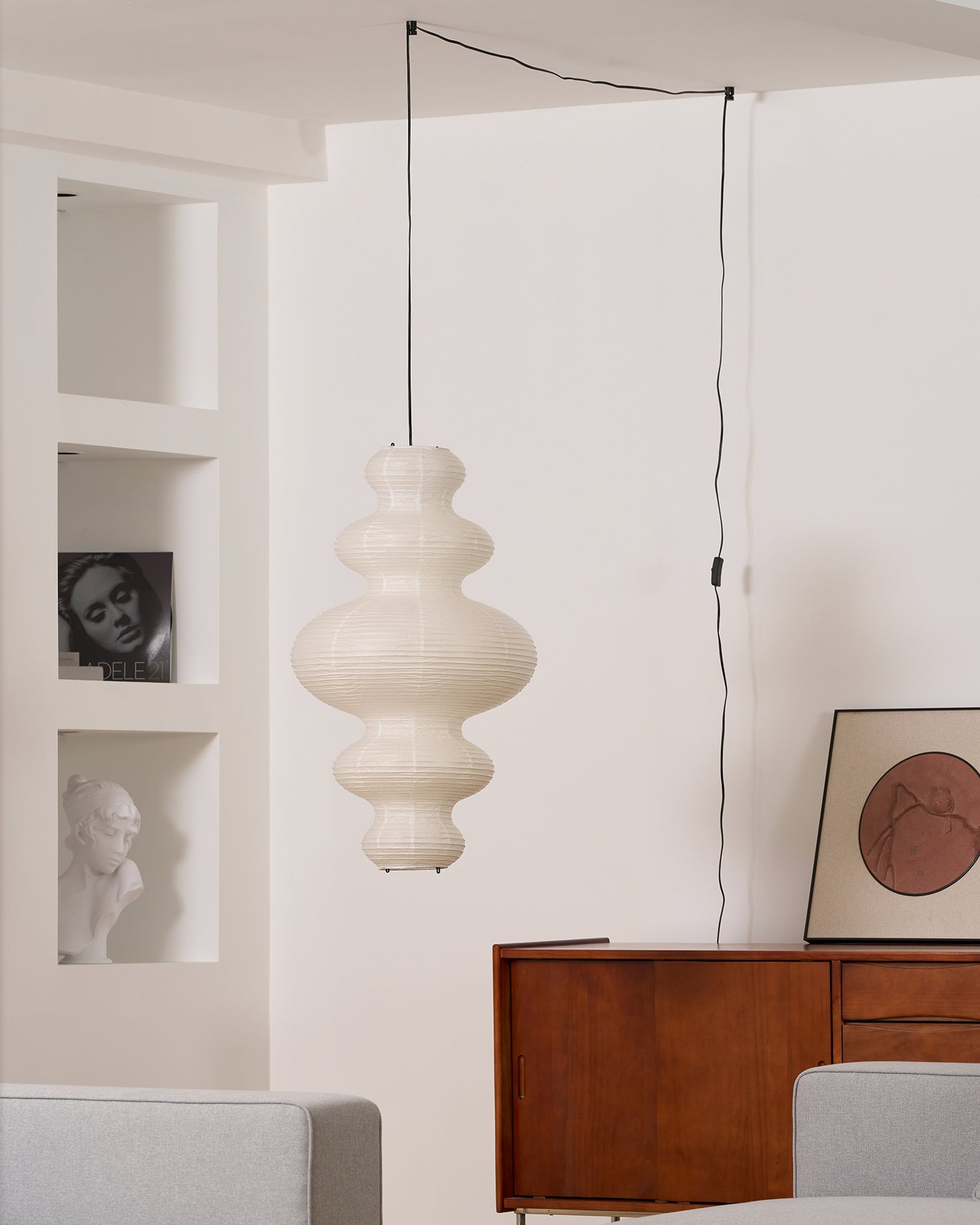 Luxurious Pendant Swag Lamp - Sculptural Rice Paper Lamp for Bedroom