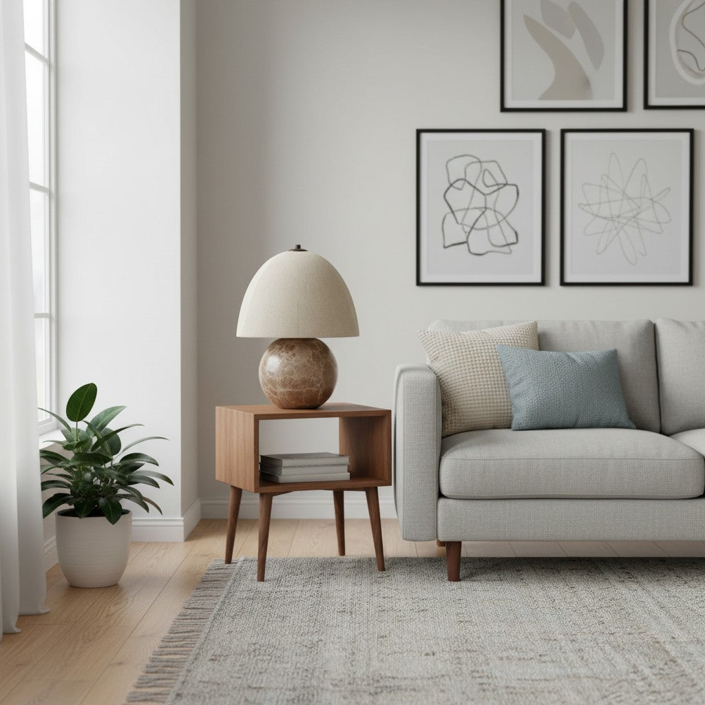 Cordove Table Lamp Sculptural Sphere Base Artistic Table Light - Linen Shade for Bedroom Living Room
