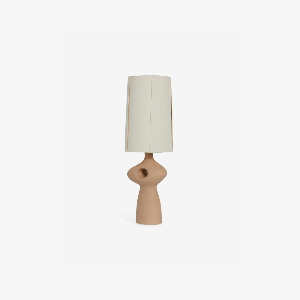 Pryssa Ceramic Table Lamp with Ivory Linen Shade -  Artistic Lighting for Living Room or Bedroom