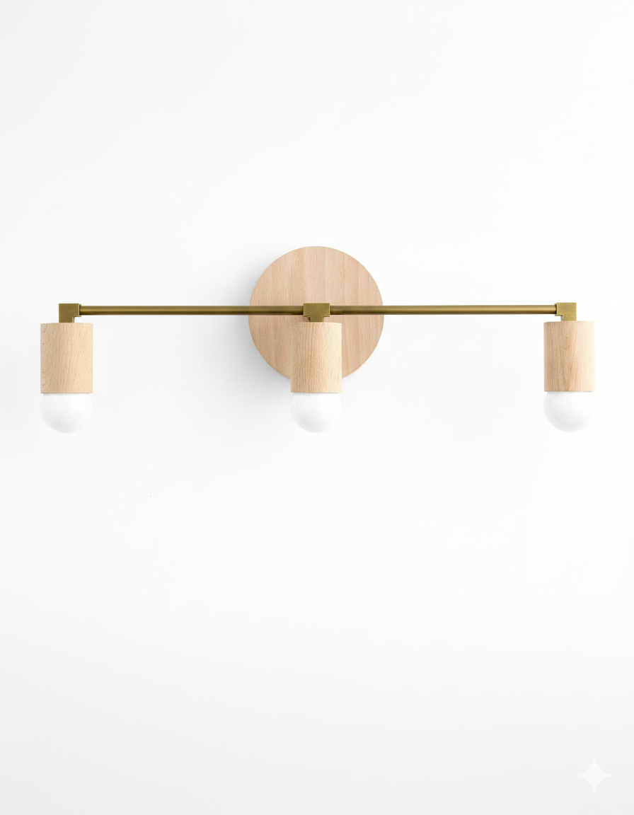 Mobilux Line Wood and Vanity Light - Bohemian Bathroom Lighting Fixture