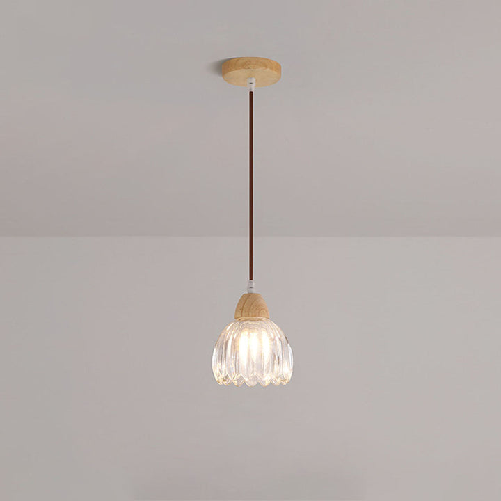 Clear Glass Ceiling Light - Minimalist Flower Wood Fixture for Hallway