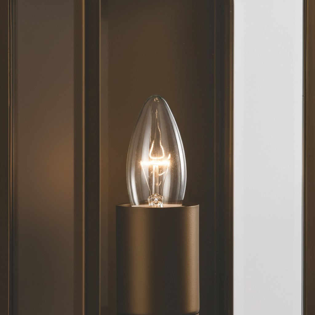 Boxar Outdoor Wall Lantern – Metal Frame and Clear Glass for Porches or Entryways