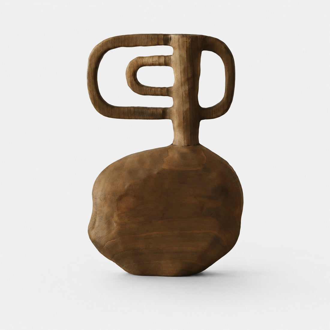Hand-Carved Solid Wood Sculptural Vase