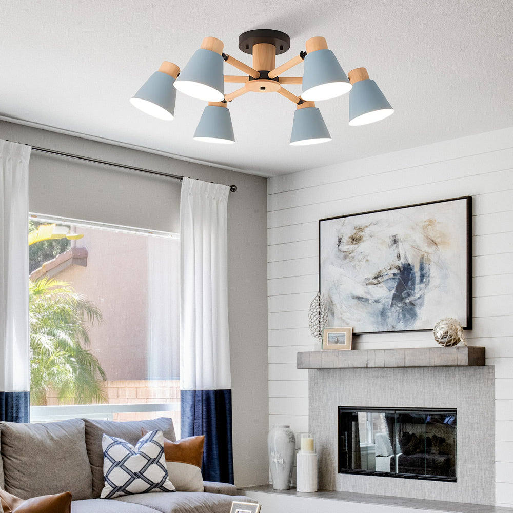 Wooden Ceiling Light - Flush Mount Living Room Lamp Natural