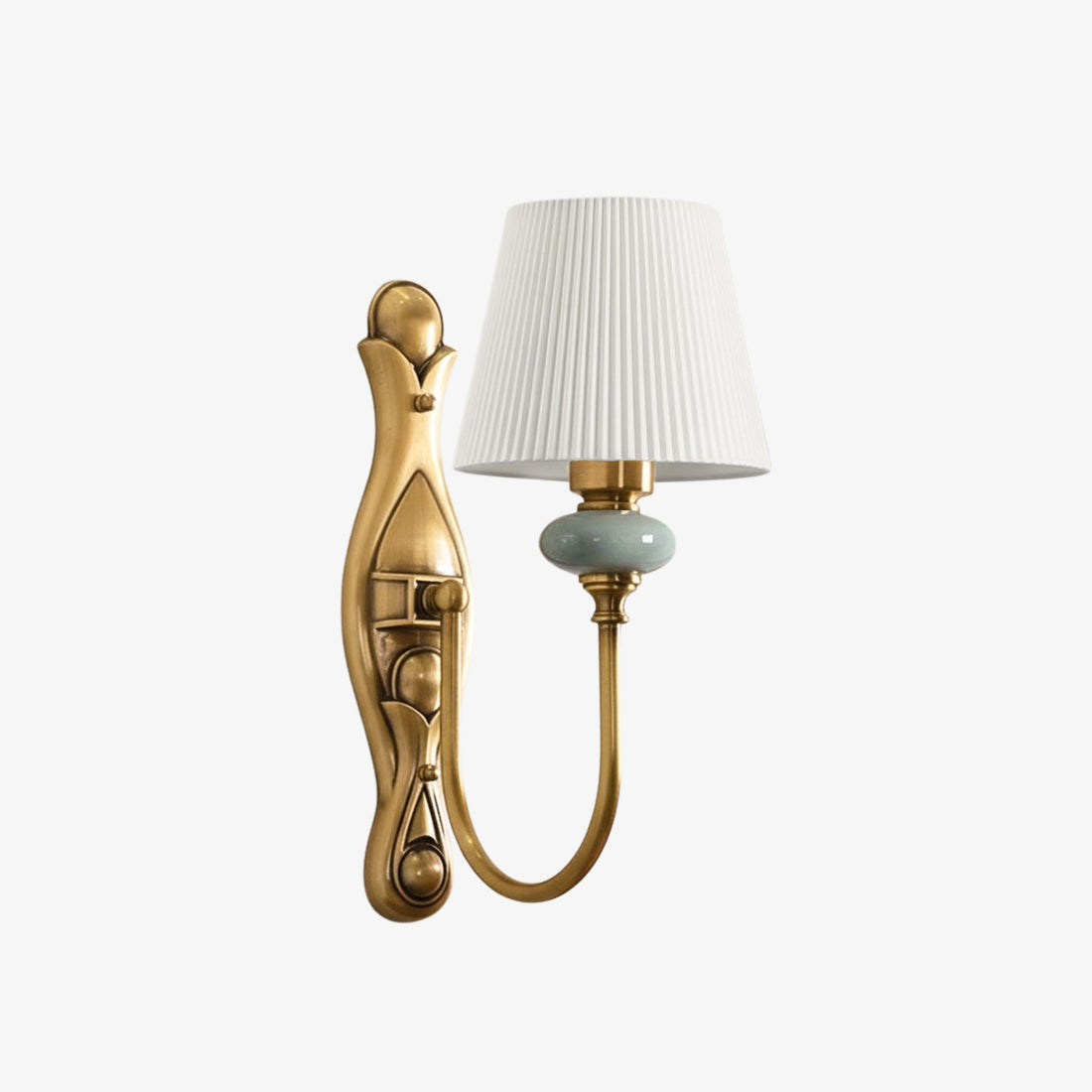 Rowanea Ceramic Wall Sconce with Fabric Shade and Metal Finish - Farmhouse Modern Hallway Light