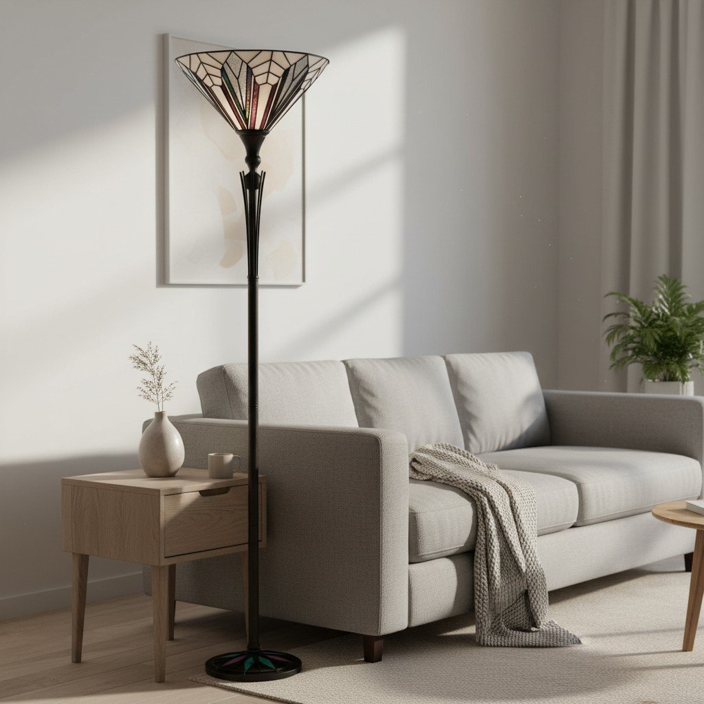 TF Astoria Tiffany Style Uplighter Lamp – Textured Glass Shade for Home and Office Ambience