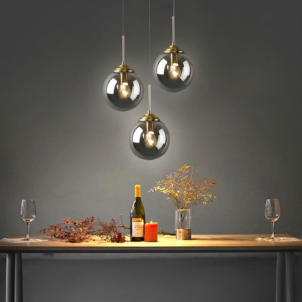 Glass Orb Pendant Light -  Industrial Ball Metal Lamp For Living Room