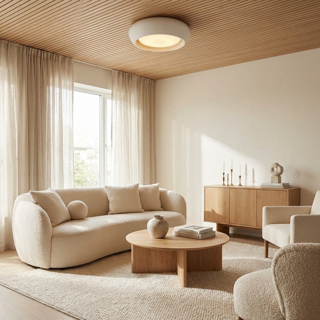 Monocem Minimalist Concrete Ceiling Fixture – Stylish Flush Mount Light for Living Room