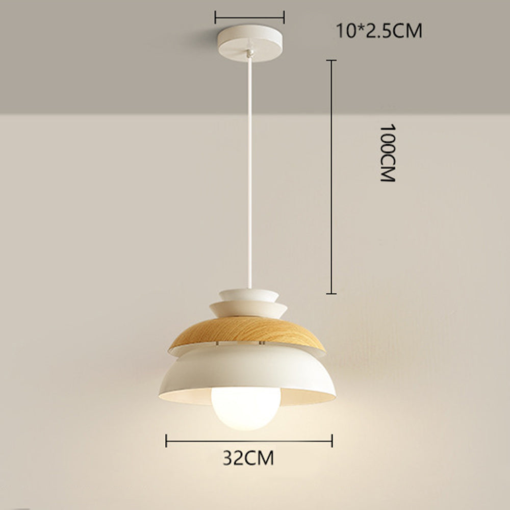 Modern Dome Pendant Light - Metal Wood Grain Fixture for Dining Room