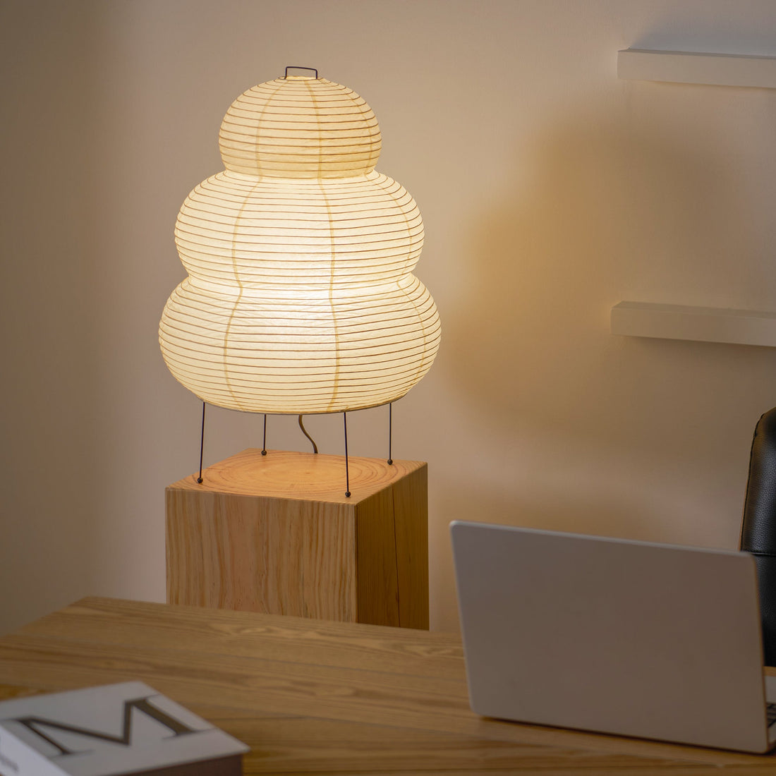 Japanisch inspirierte Papiertischlampe – Maulbeerpapierlampe fürs Schlafzimmer