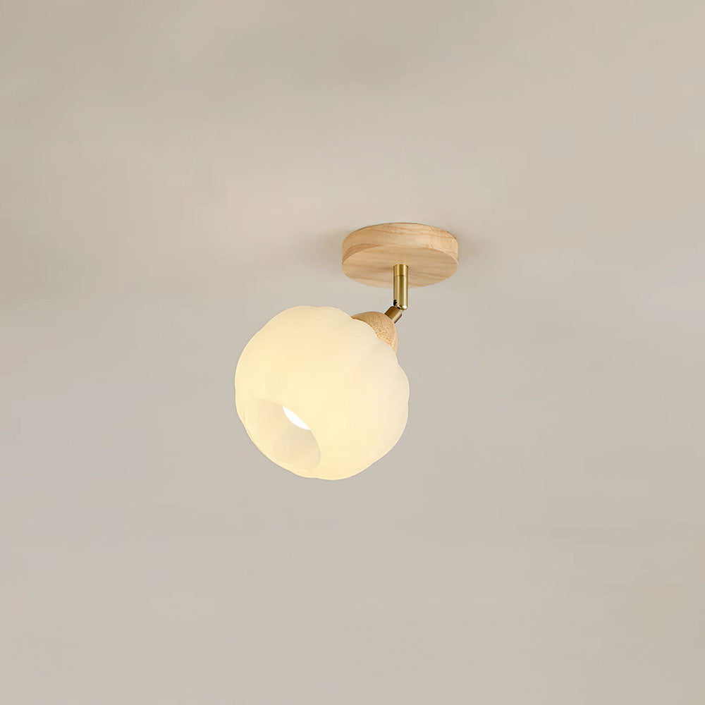 Cream Wood Track Light - Modern Ball Ceiling Light for Living Room