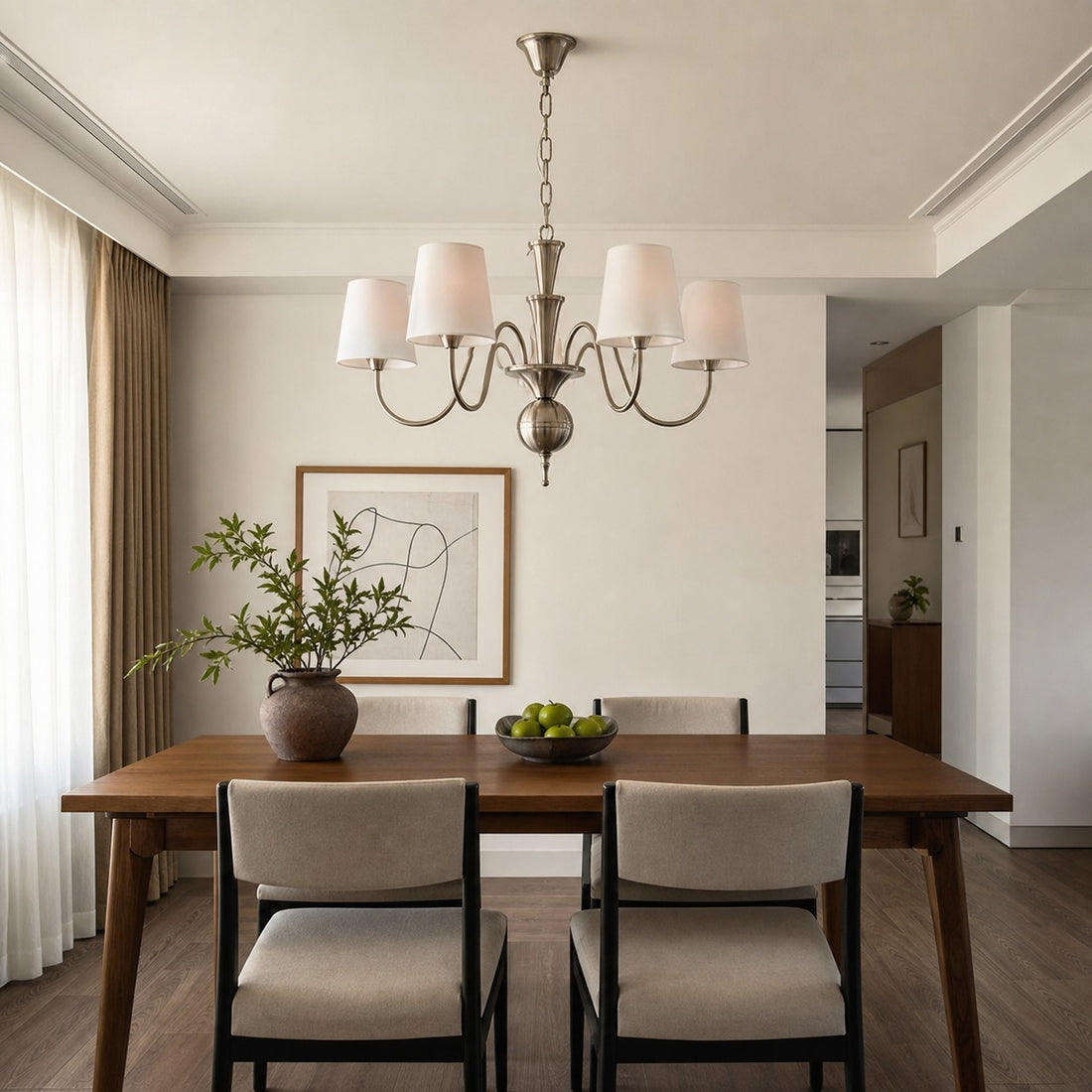 French Vintage Glass Shade Chandelier
