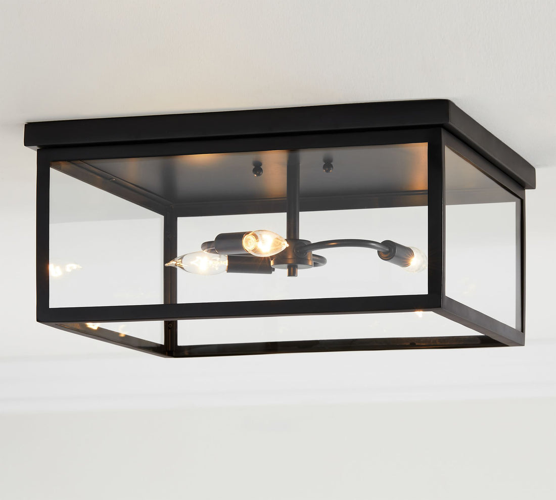 Ferrix Classic Outdoor Ceiling Lamp - Iron Glass Flush Mount for Porch