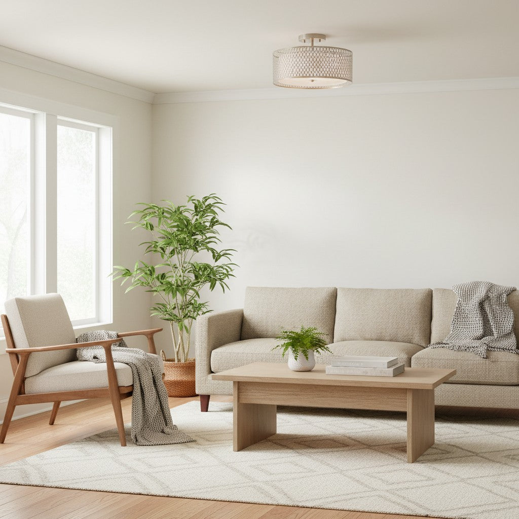 Liorin Geometric Mesh 3‑Light Flush Ceiling Light - Mesh Metal Lamp for Living Room or Hallway
