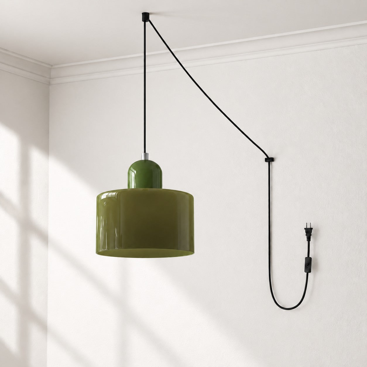Mid-Century-Makronen-Pendelleuchte mit Stecker und Zugkabel - Bunter Lampenschirm als Hängelampe für die Wohnraumdekoration
