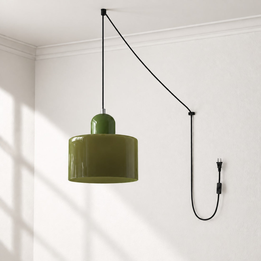Mid-Century-Makronen-Pendelleuchte mit Stecker und Zugkabel - Bunter Lampenschirm als Hängelampe für die Wohnraumdekoration