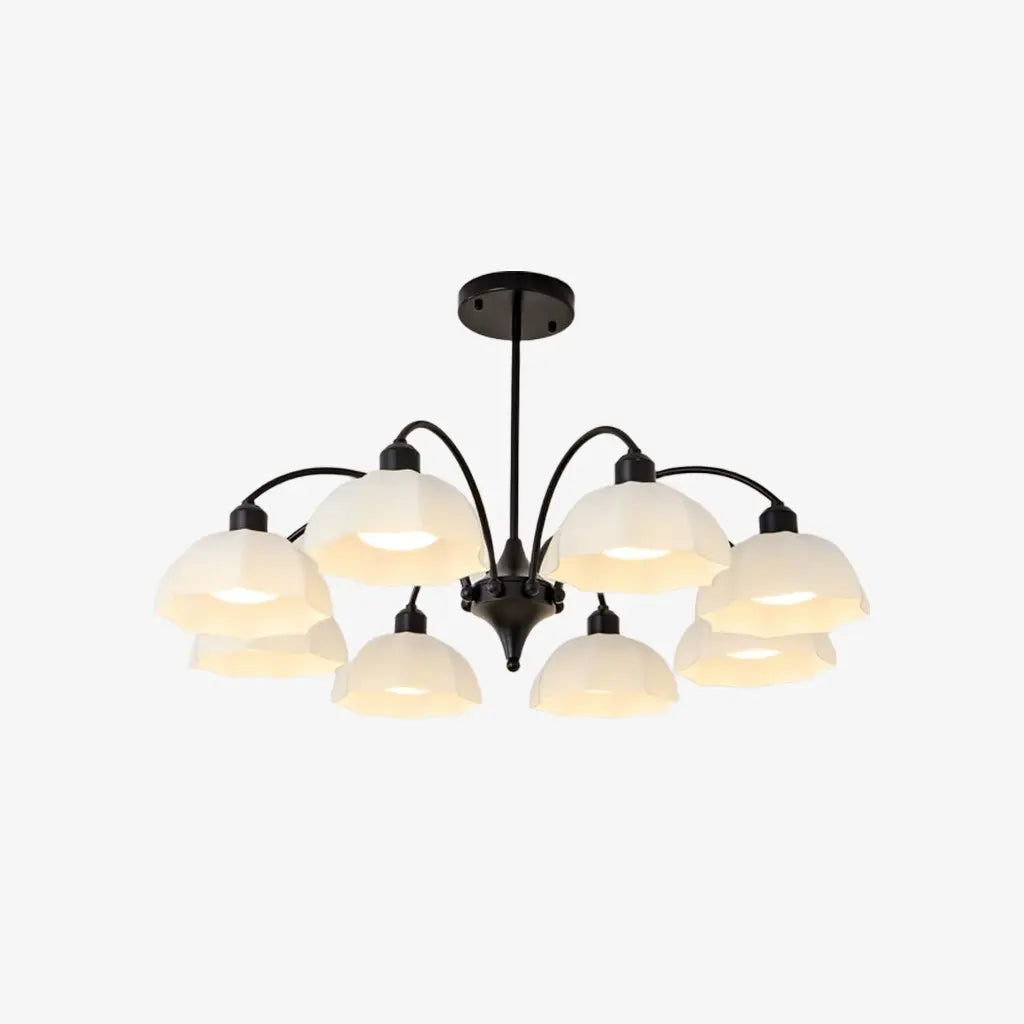 Black milk glass chandelier with 8 lights