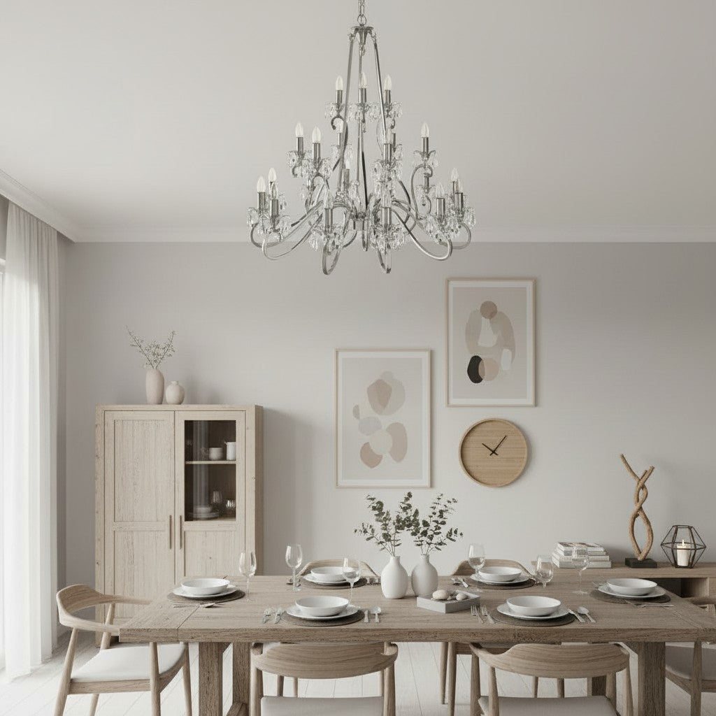 Talonis Crystal Chandelier - Traditional Candle-Style Brass and Nickel for Living Room and Dining Room