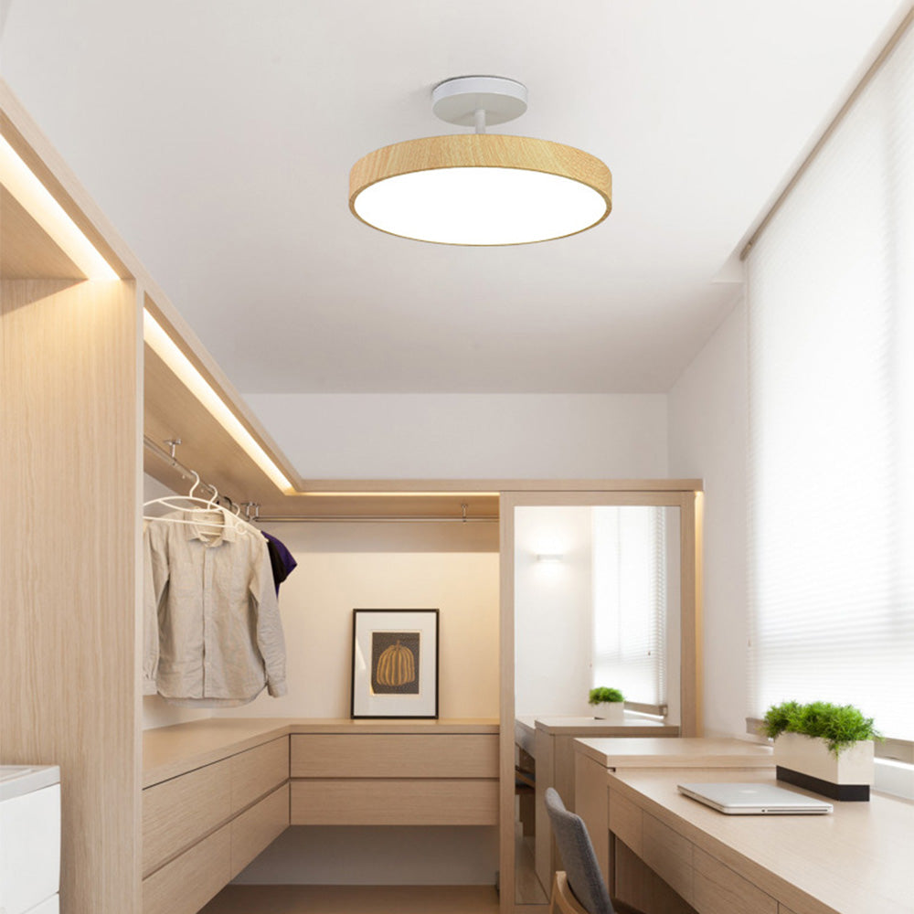 Modern Disc Semi-Flush Ceiling Lamp - LED Walnut Light for Bedroom