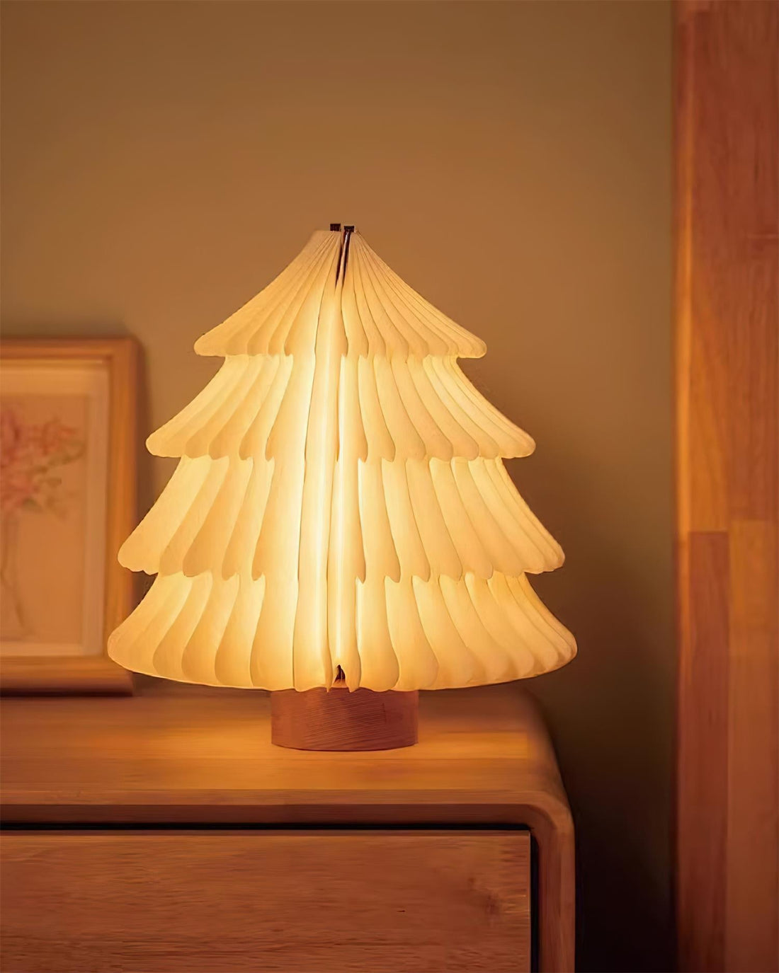 Faltbare Weihnachtsbaum-Tischlampe – LED-Licht aus Holz für das Wohnzimmer