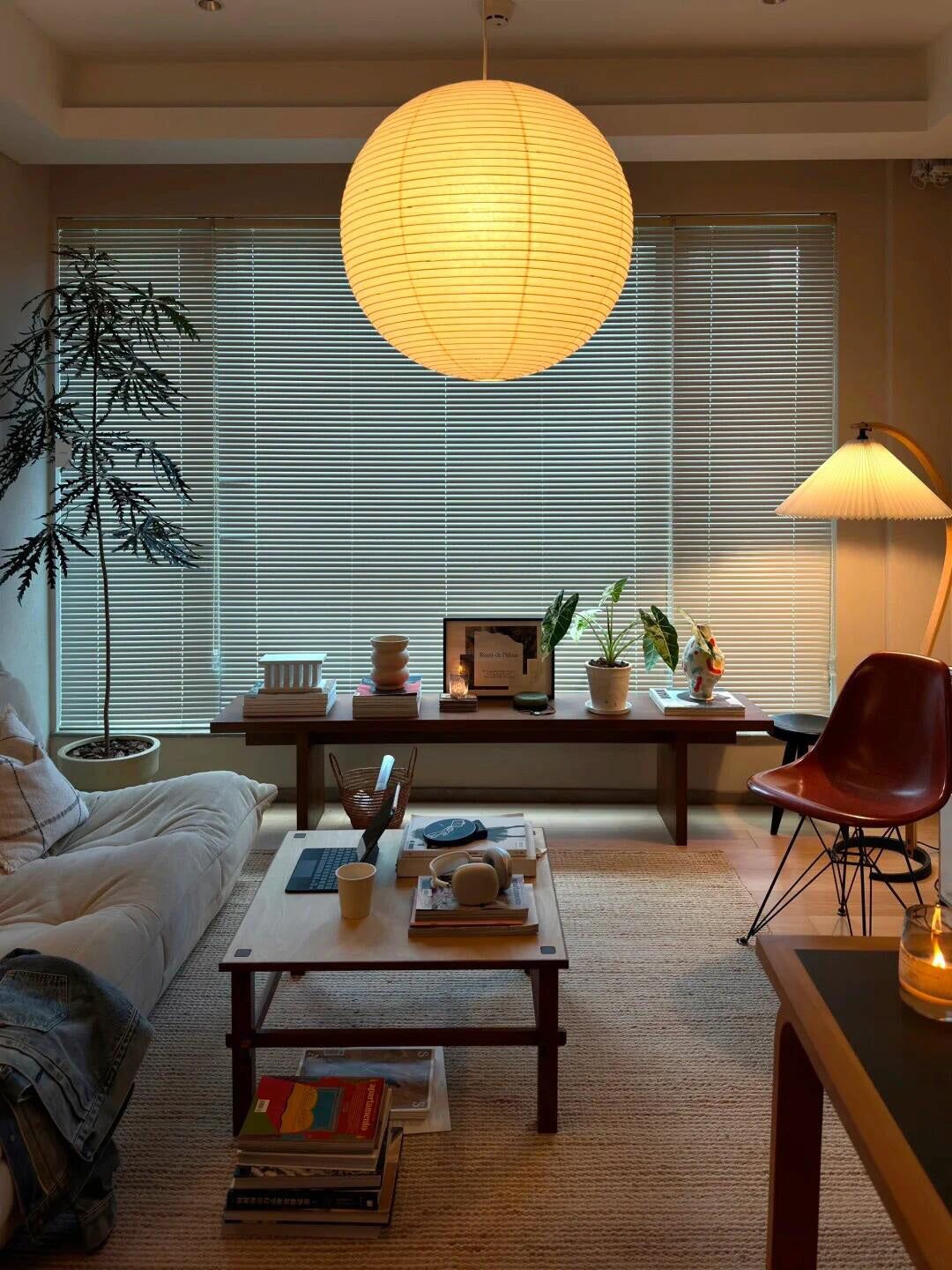 Runde Pendelleuchte aus Washi-Papier – Minimalistische Beleuchtung für das Wohnzimmer