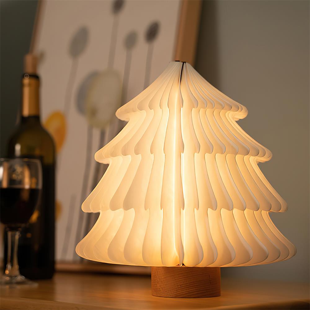 Foldable Christmas Tree Table Lamp - Wooden LED Light for Living Room