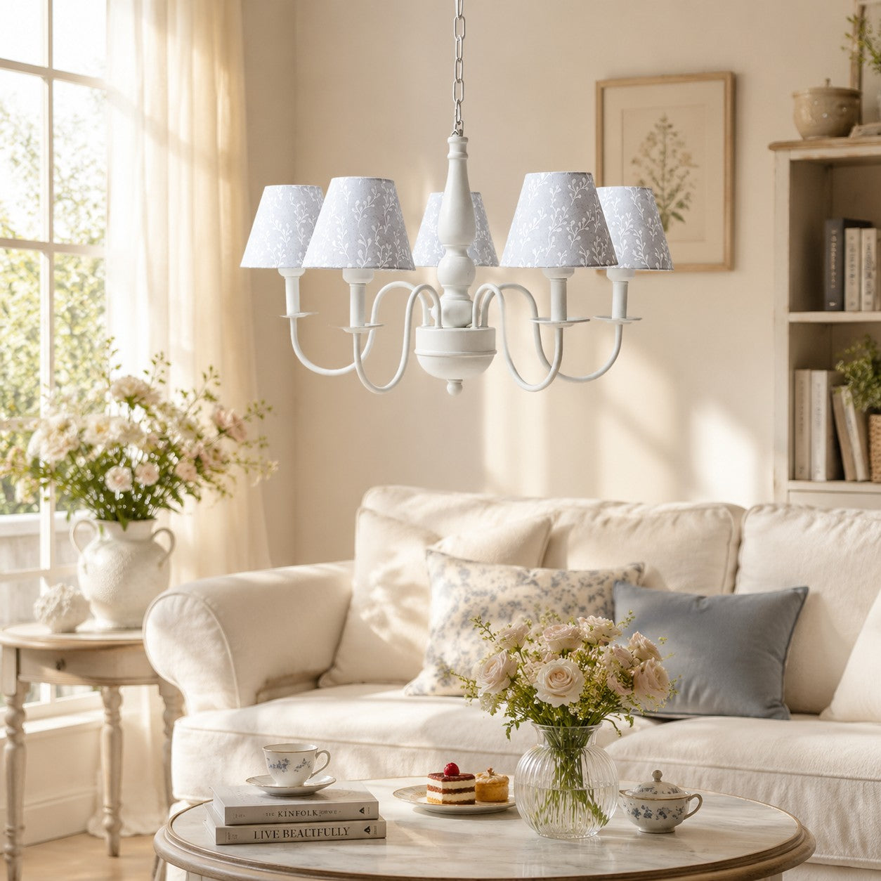 Colorful Fabric Shade 5-Light Chandelier
