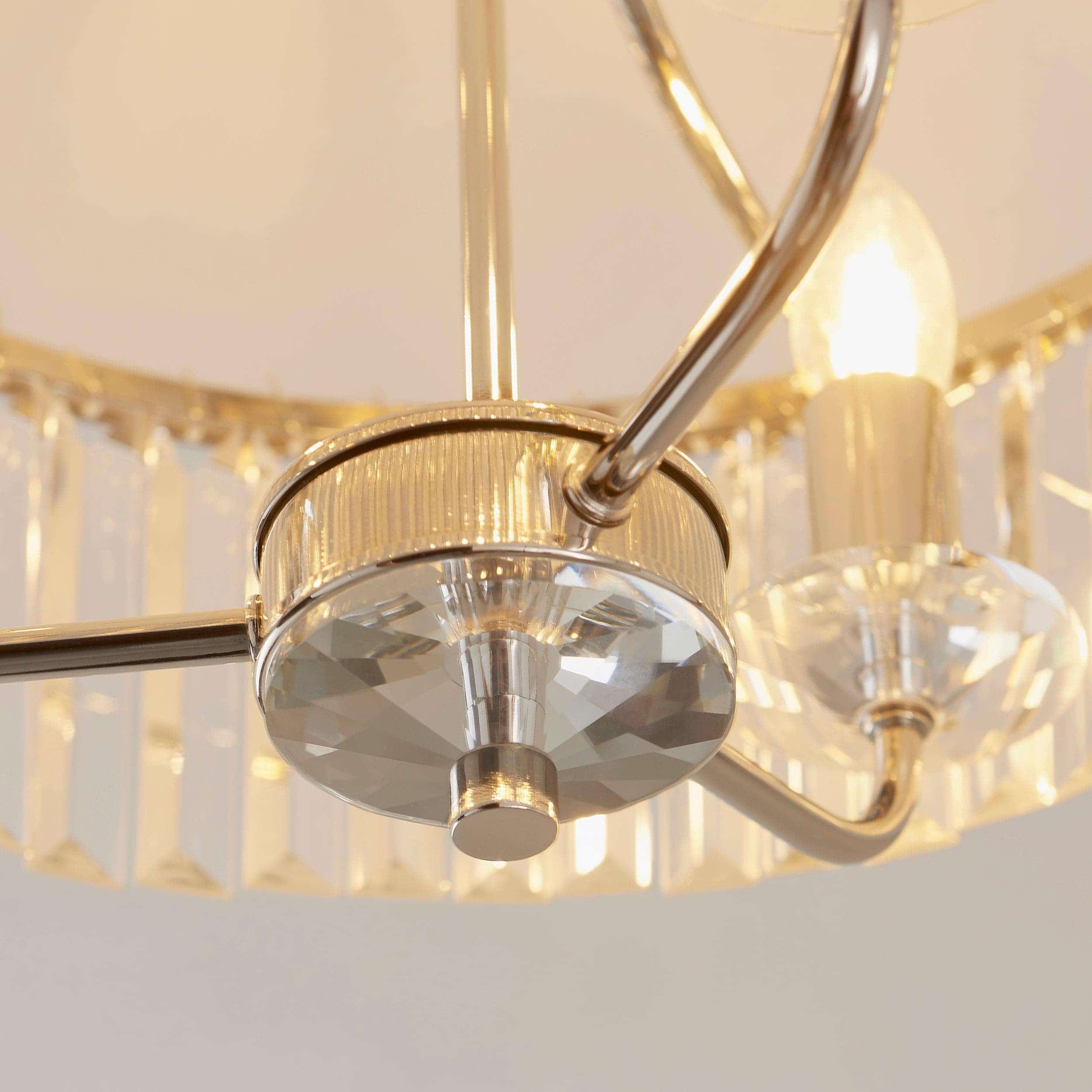Beveline 3 Light Round Semi Flush - Faceted Cut Glass Shade Metal Finish for Hallways and Bedrooms