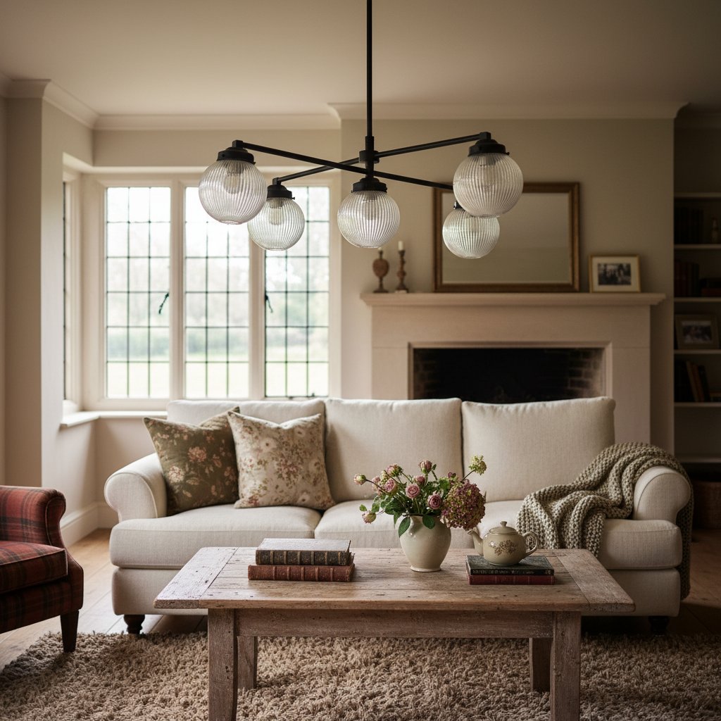 Glorica Glass Milchglas-Kugel-Kronleuchter – Moderne Beleuchtung aus Messing für das Wohnzimmer