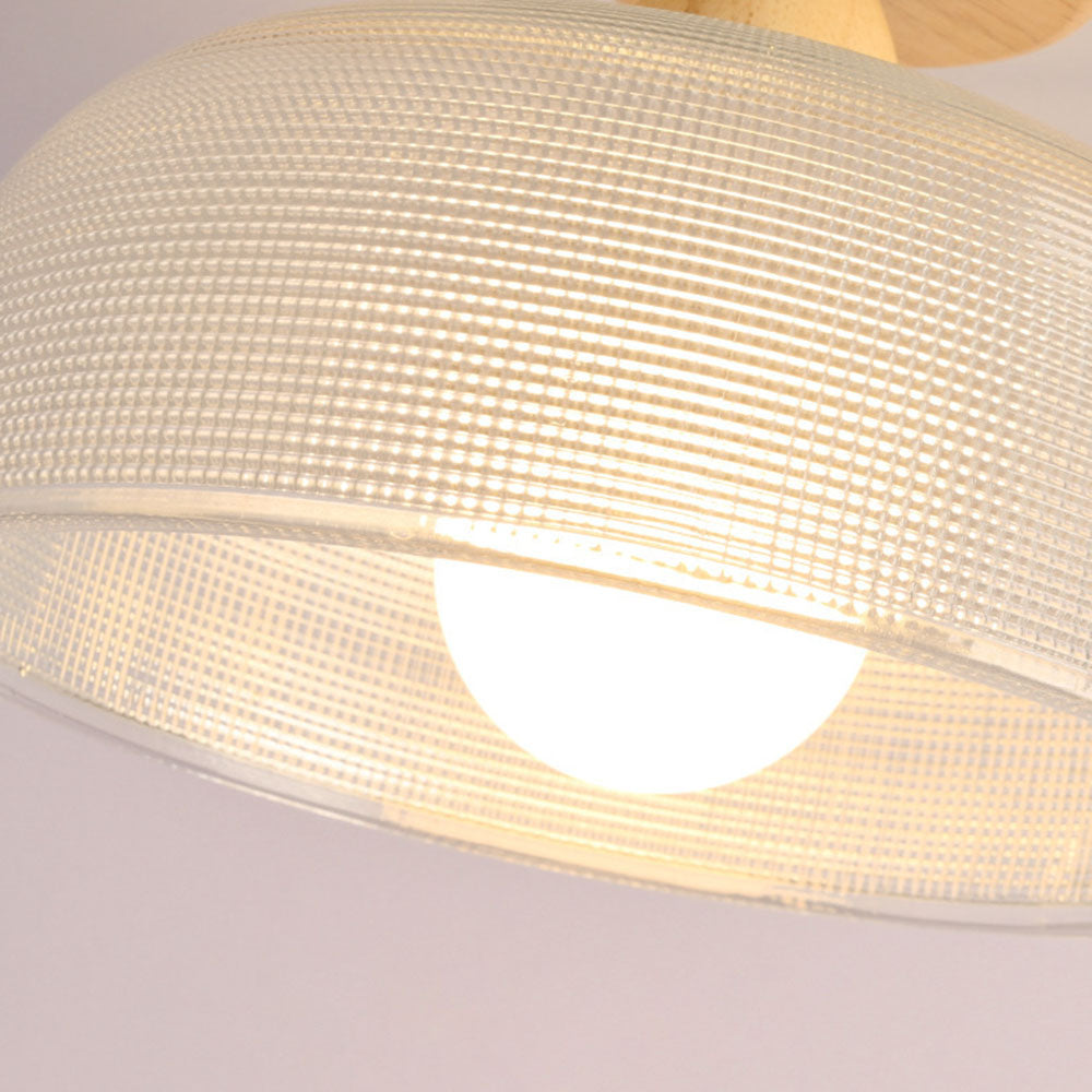 Solid Wood Glass Ceiling Lamp - Modern Semicircle Fixture for Hallway