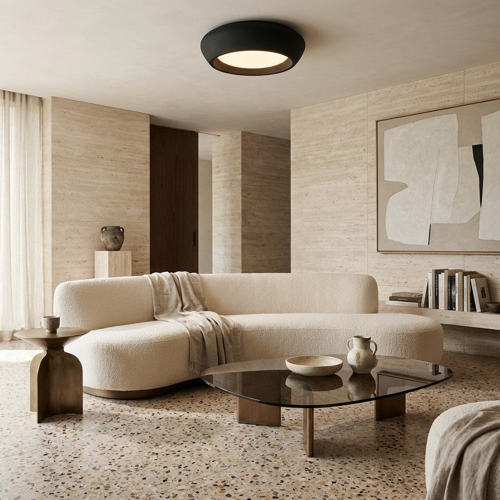 Monocem Minimalist Concrete Ceiling Fixture – Stylish Flush Mount Light for Living Room