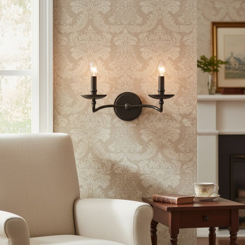 Tela Classic Iron Candle-Arm Wall Sconce – Rustic Metal Single or Double Fixture for Hallway and Dining