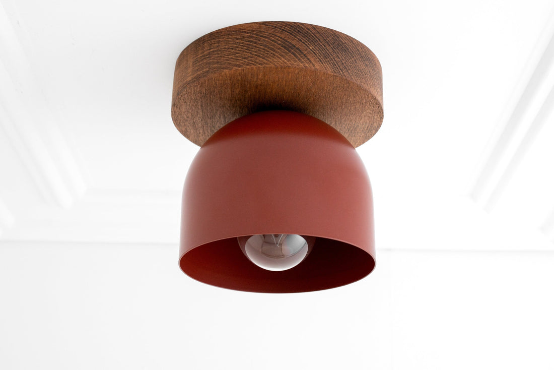 Metio Dome Moderne rustikale Deckenleuchte – Holz- und Metallfusion