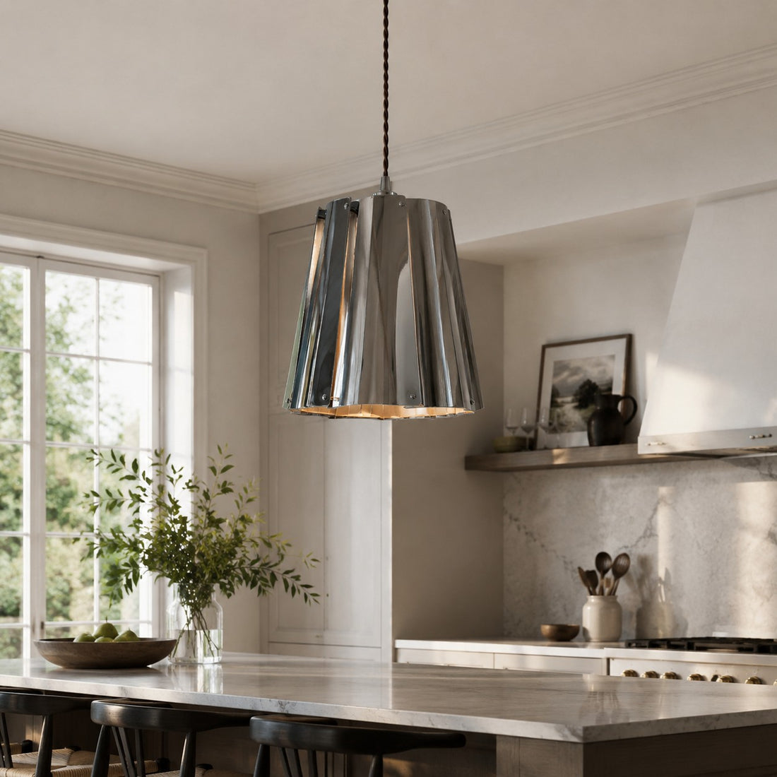 Vintage Metal Pendant Light with Layered Shade