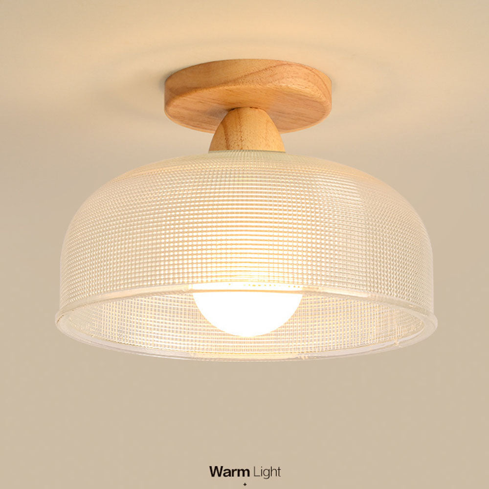 Solid Wood Glass Ceiling Lamp - Modern Semicircle Fixture for Hallway