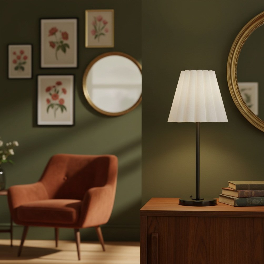 Ruffmeto Schlanke Tischleuchte im Übergangsstil – Skulpturale Schirmbeleuchtung für Wohnzimmer oder Schlafzimmer