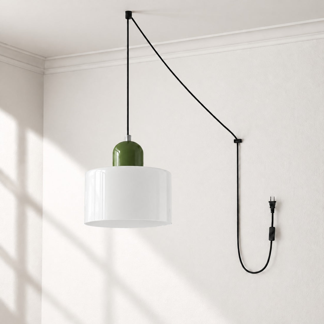 Mid-Century-Makronen-Pendelleuchte mit Stecker und Zugkabel - Bunter Lampenschirm als Hängelampe für die Wohnraumdekoration