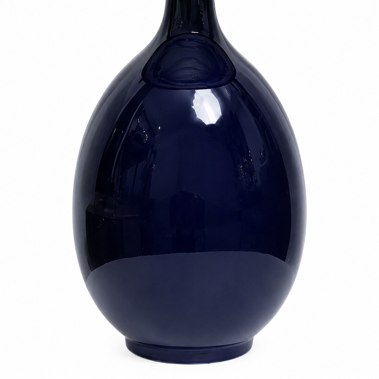 Glossy blue ceramic lamp base detail