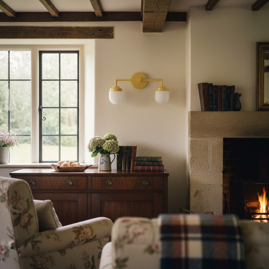 Doppelte Waschtischleuchte aus Opalglas – Doppelte Wandbeleuchtung für Badezimmer im Vintage-Stil
