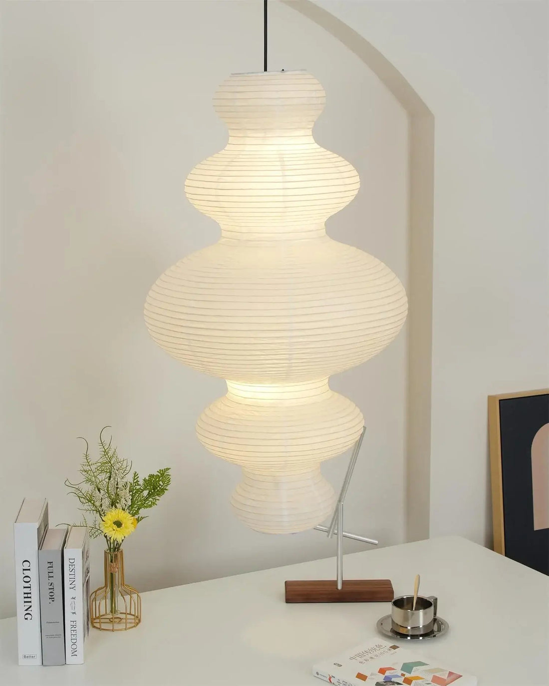 Sculptural Rice Paper Pendant Lamp - Luxurious Lamp for Bedroom